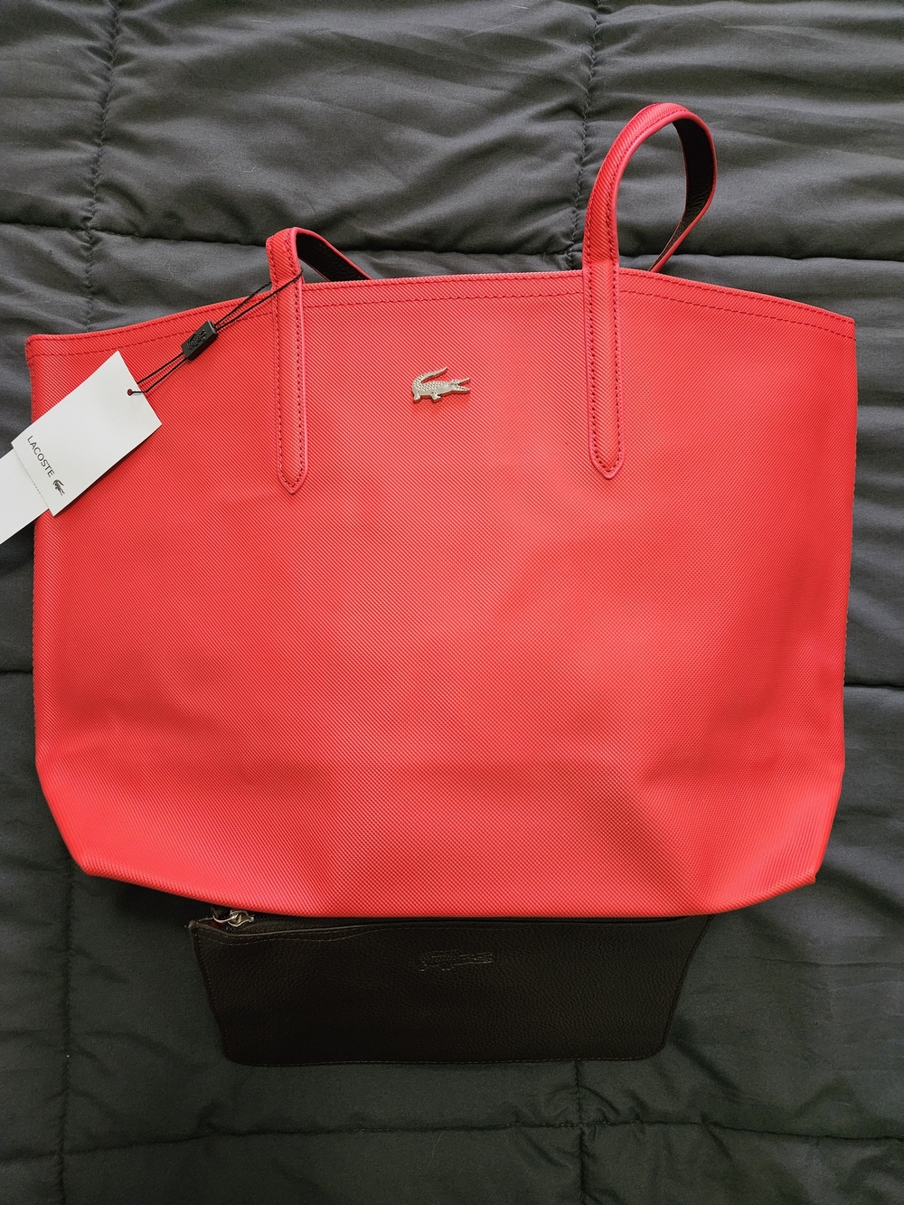 Lacoste Red Tote Bag with Logo - Spacious Women's Shoulder Bag